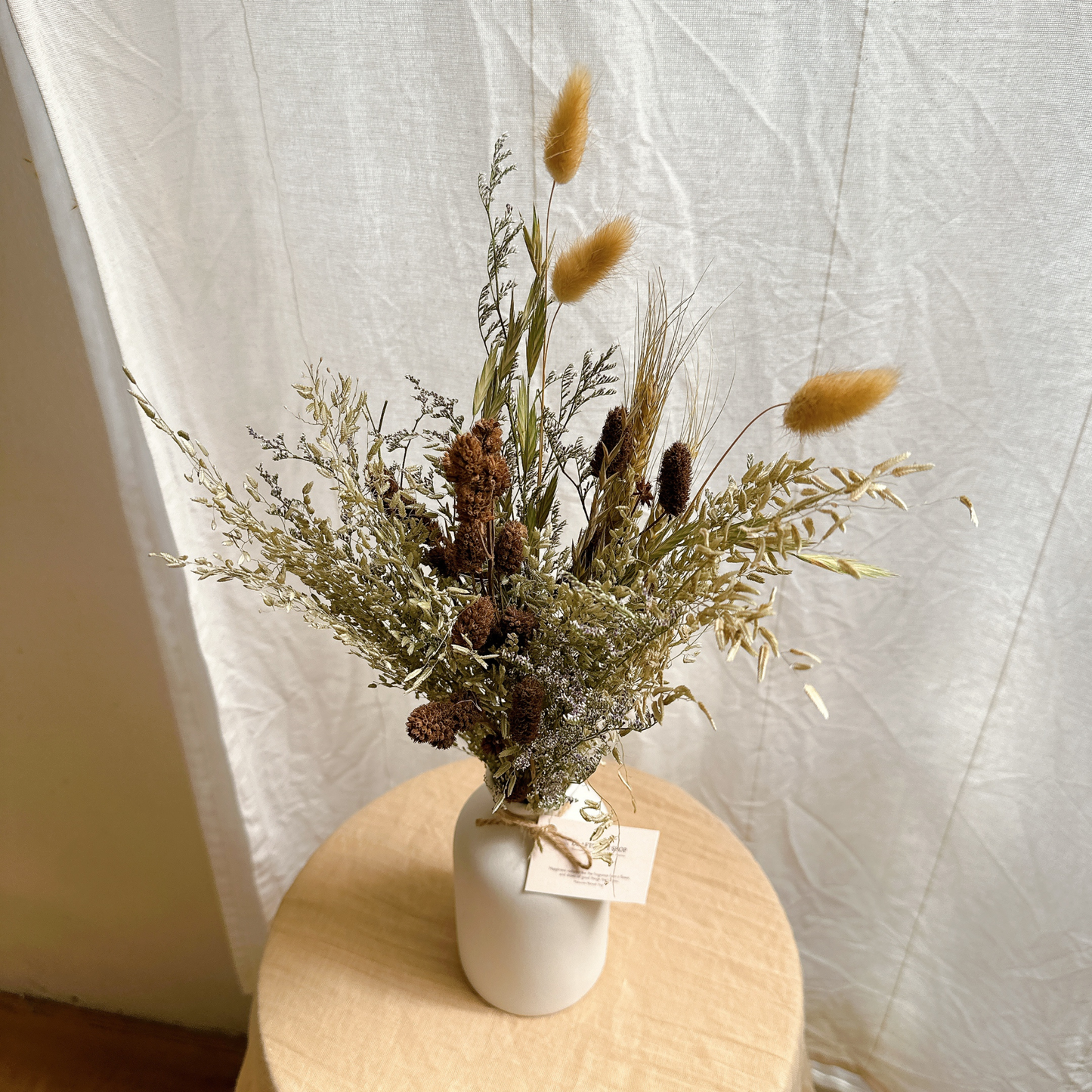 Quiet Fields Dried Flower Bunch with Ceramic Vase
