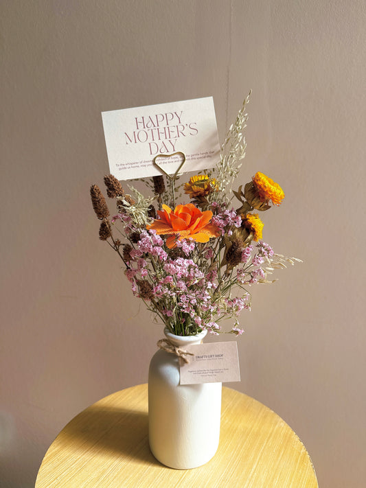 Sunset Bloom Dried Flower Bunch in Ceramic Vase