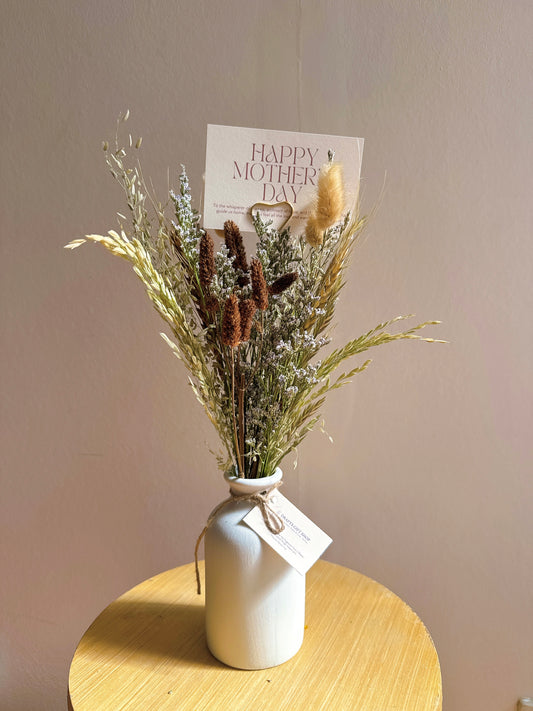Quiet Fields Dried Flower Bunch with Ceramic Vase