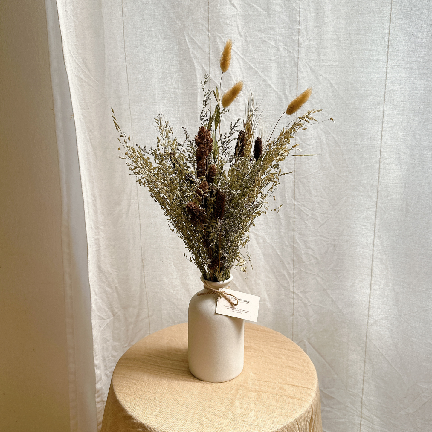 Quiet Fields Dried Flower Bunch with Ceramic Vase