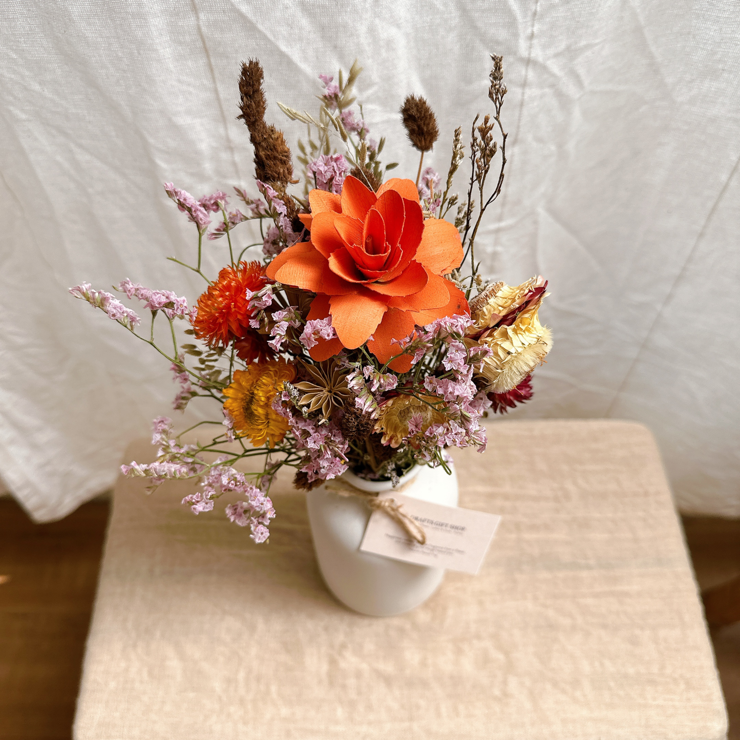 Sunset Bloom Dried Flower Bunch in Ceramic Vase