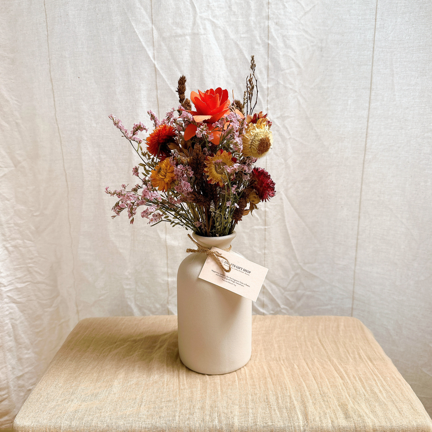 Sunset Bloom Dried Flower Bunch in Ceramic Vase